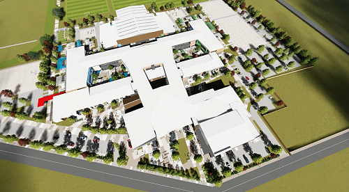 An aerial shot of the new campus