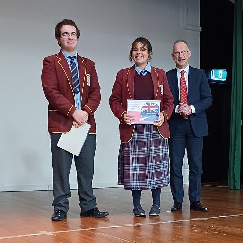 Trey & Dorothy receiving their grants from Mr Gordon Noble-Campbell from the Ogonowska Education Charitable Trust