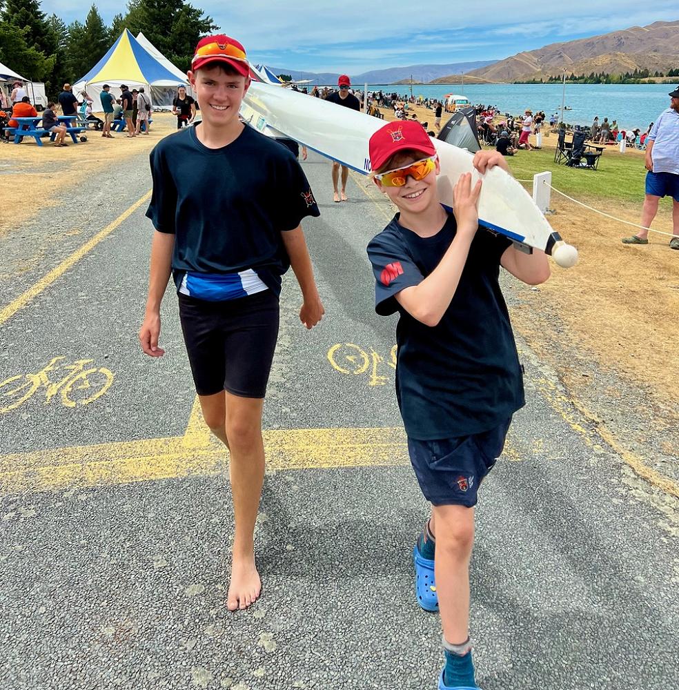 Tristan Steenkamp and Odhran McNicholas at the Lake Ruataniwha rowing regatta in the holidays.