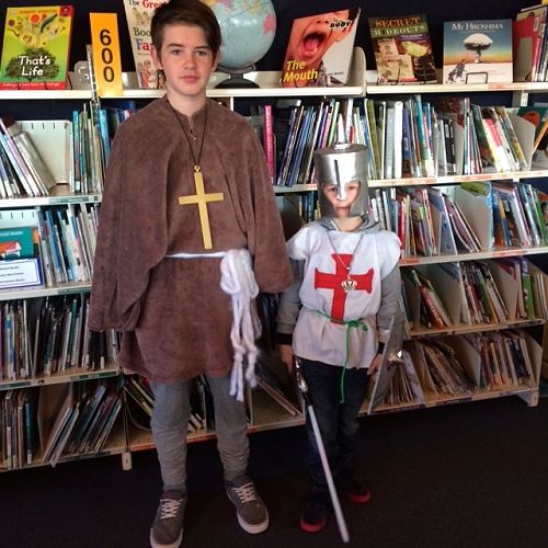 Tama and Eithan at our buddy reading. They both look awesome! Eithan's dad made his whole outfit for him.