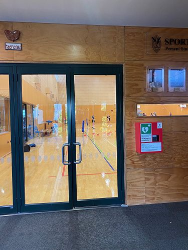 The defibrillator is now in the Marsh Sports Centre foyer