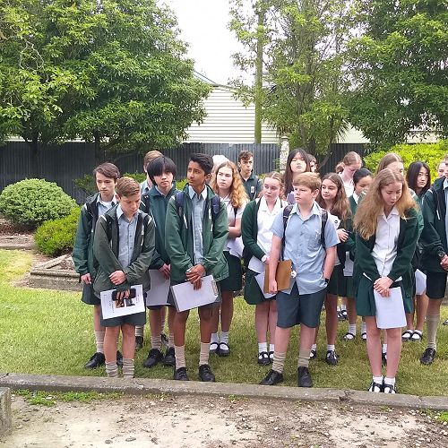 The Gifted and Talented History group with Mr Paul O'Connor (ex Head of History Burnside High School) at the grave of William Boag who was the original landowner of the land Burnside High School is on.