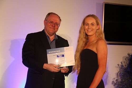 Vice Chancellor Robin Pollard presenting Kate Smith with her Lincoln University Blue for Cycling