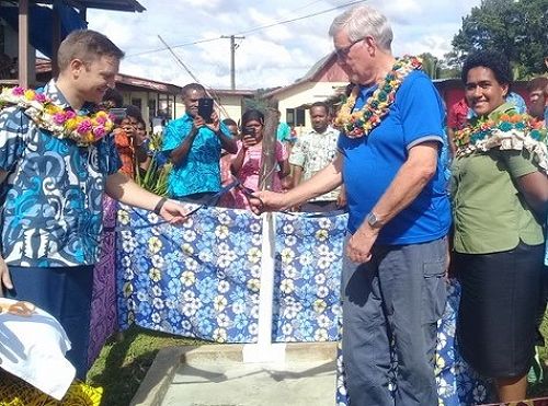 VaiWai Natural Artesian Waters Customer Services Manager Mere Miki commissions  water project at Nataveya Village in Naitasiri Province.