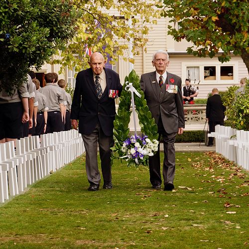 Old Boys James Kelly (1938-42) and Alan Cull (1937-40) laying the wreath at the PNBHS ANZAC Service