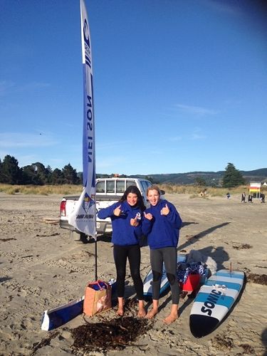 Ariana, on the left, gets ready to compete at the South Island Surf Lifesaving Champs.
