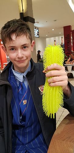 Caleb - with his special purchase from K-Mart