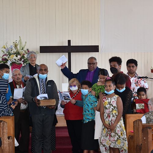 Rev Alipate Livani led a worship service that involved members of congregations from the Hamilton parish and other guests. Image supplied