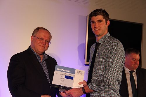 Vice Chancellor Robin Pollard presenting Henry Shipley with his Lincoln University Blue for Cricket
