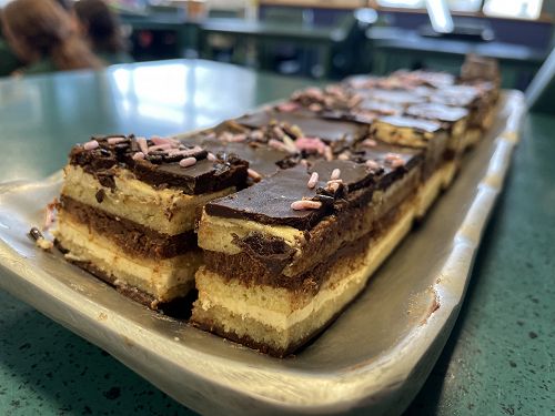 The close up shows her skill in making this complicated layered recipe. Opera tout chocolat