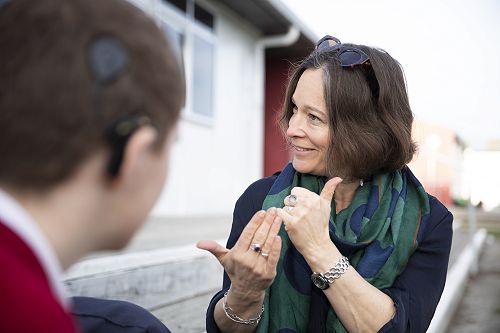 Vicki Sharman with Hillmorton High School students