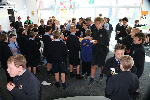 Year 7 and 8 at their organised party for Tim