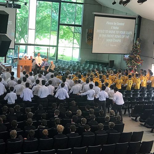 Outgoing Tihoi staff member Damien Firth is farewelled with a haka from this year's Tihoi graduates. 