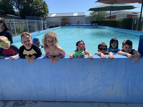 We are getting into the pool from the side.