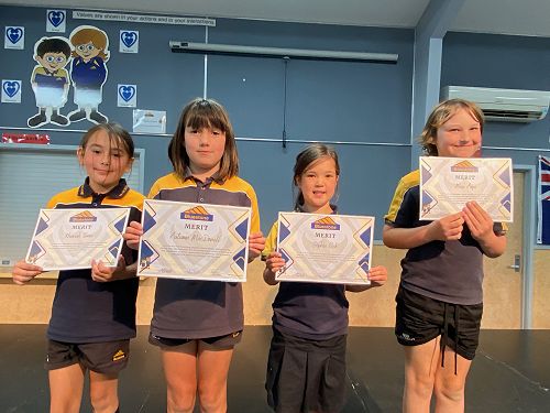 Room 12 Merit Awards - Khianah, Autumn, Sophia, Max (Isla absent)