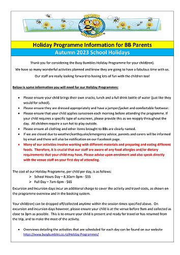 BB's Holiday Info for Parents 2023