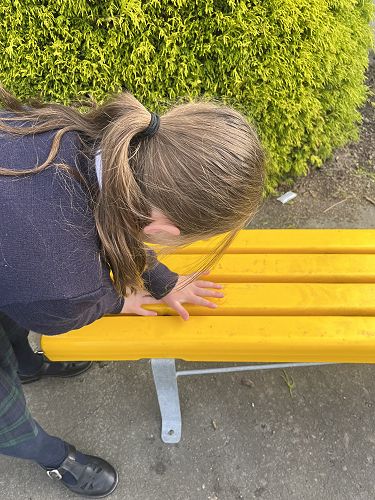 Look! I can measure like a pro with my feet, hands and ruler!