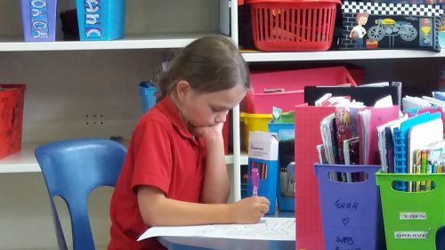 Lily busy creating her Food Forest board game