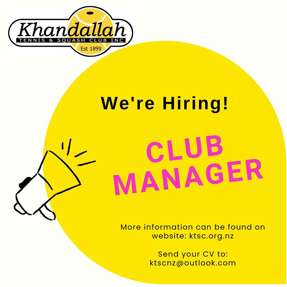 Khandallah Tennis & Squash Club Manager job vacancy