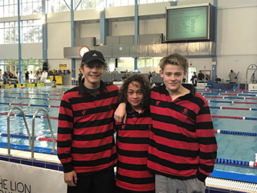 Riley Stewart, Marvin Tracey and Harrison Finch at the N Z Swimming Nationals in Hamilton.