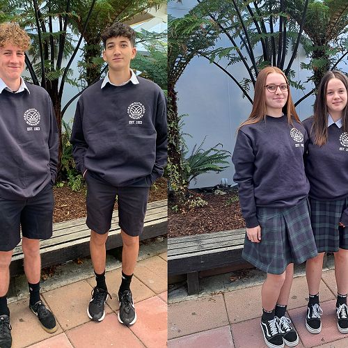Charlie, Johnathan, Leevy and Aamaria in the new GHS Sweatshirts. These are available to purchase from the uniform shop.