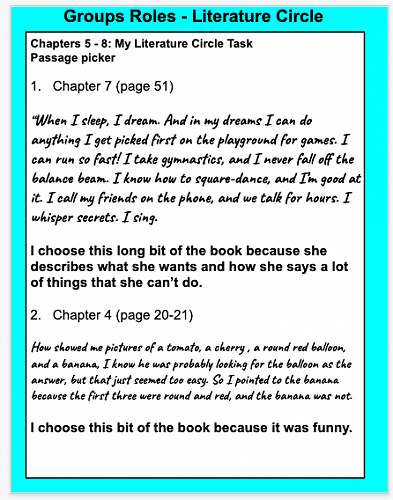 Year 7/8 students select their favourite passages from the book, 'Out Of My Mind' by Sharon Draper
