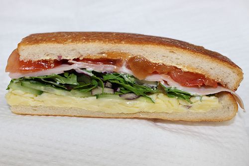 Ham, cheese and salad sandwich $1.50