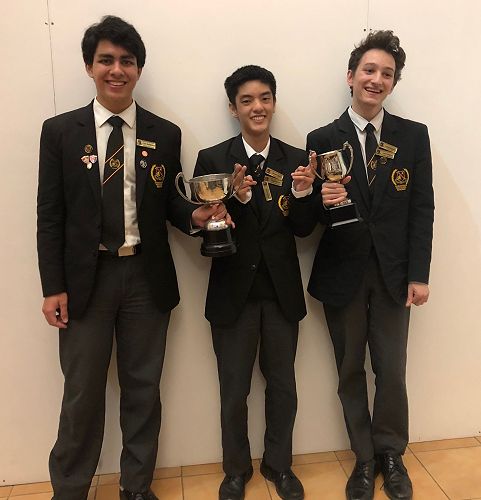 The Waikato Secondary Schools Debating Champions, from left: Cam Sundararaj, Daniel Dizon, and Josef Gillgren