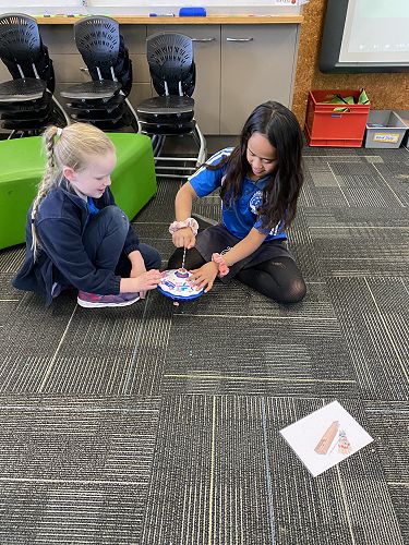 Haley and Ivy have sorted  out how to make the spinning top work.