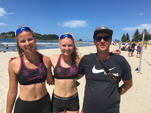 Greta, Sophie and Coach Armins at New Zealand Secondary School Beach Volleyball Nationals