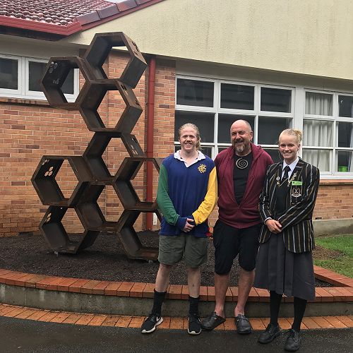 2018 Head girl Sarah Jackson with artist James Wright. 