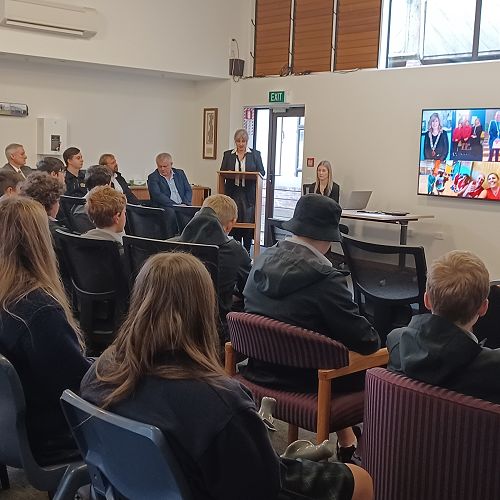 Mayor Tania talking to 9F about her pathway from Year 9 at Greymouth High School to Mayor of the Grey District.
