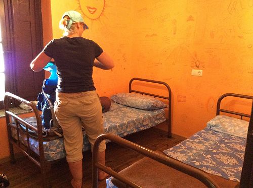 Day 14 Margie in our Albergue in Villar de Mazarife - we have beds not bunks
