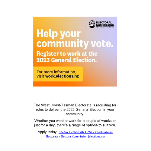 General Election 2023 - West Coast-Tasman Electorate
