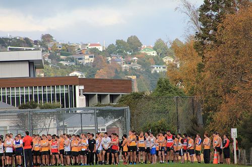 Senior Runners get ready at the start line
