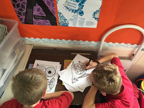 Kade and Jonathan working hard on their Zentangles