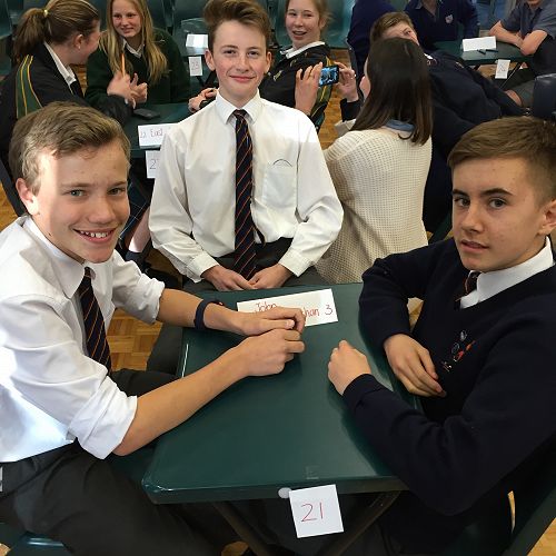 Ben Monaghan, Tu Bull and Benedict Kyle waiting patiently for the start of the Year 9 & 10 ODT Social Studies Quiz