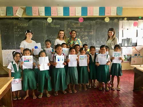 Iva Primary School with the letters that we wrote to them. 