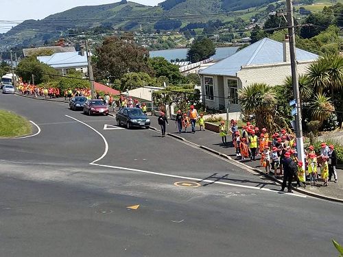 On the road: the procession from Port Chalmers School to Holy Trinity Church