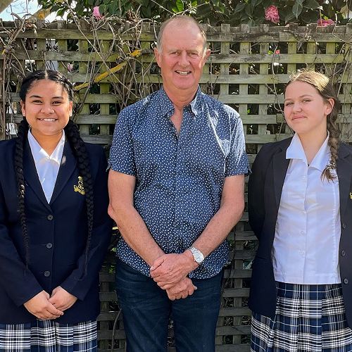 Board of Trustees Representatives. From left to right Funaki Lousiale (BOT Student Representative), Brian Roughan (Board Chair), Cleo Collins (Student Māori Youth Voice).