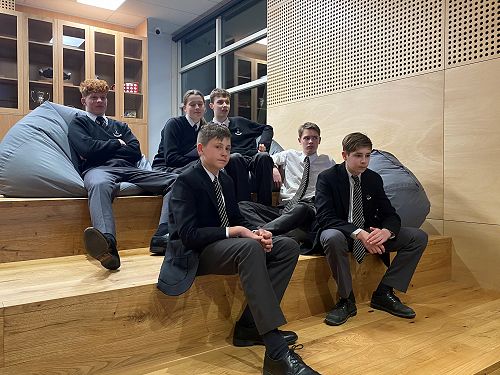 Sitting on the stairs in the Lander Centre