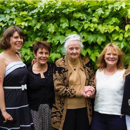 (from left to right) Virginia (Ginny) Maddock (2003), Miranda Hill (2003), Yvonne Bacon (nee Maddock - 1954), Florence Davies (Teacher 1956-1984) Pauline Castle (1971) and Shelley Shaw (1980s)