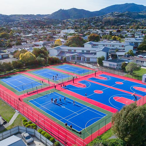 Nayland College - aerial view over turf