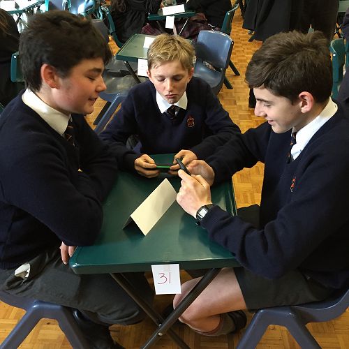 Robert Millar, Cameron Leydon and Ned Hancox waiting patiently for the start of the Year 9 & 10 ODT Social Studies Quiz