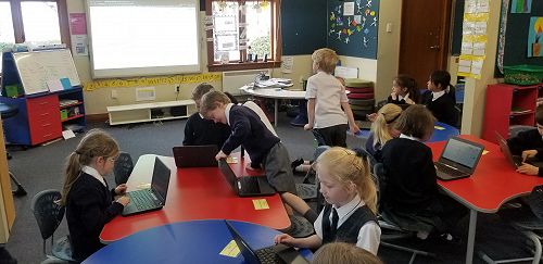 Everyone working in their groups brainstorming their ideas.