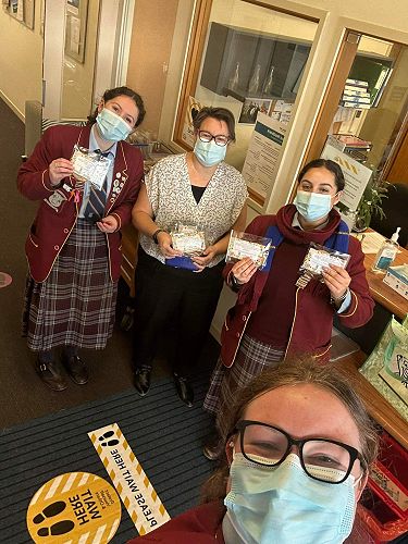 Tallulah, Rachel and Mya delivering to the Oncology ward