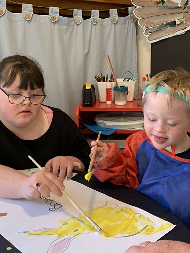 Olivia and Jonty arts and crafts at Sumner Playgroup