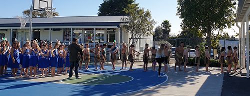Senior Kapahaka getting ready for the Assembly