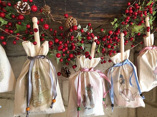 Hand painted goodie bags by Harriet Byfield