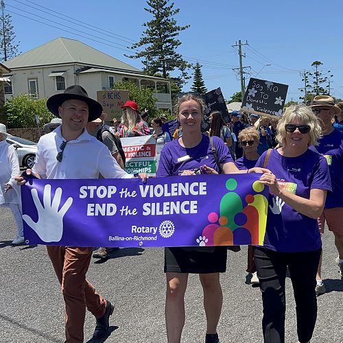 Rotarians taking part in our last community walk against Domestic and Family Violence in Ballina November 2022